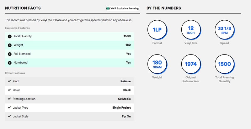 Vinyl nutritionn facts