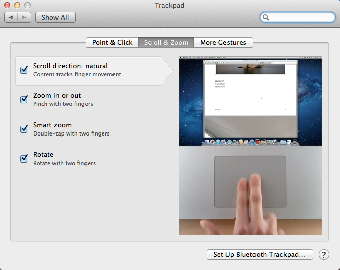 Natural scrolling in Mac OS X Lion